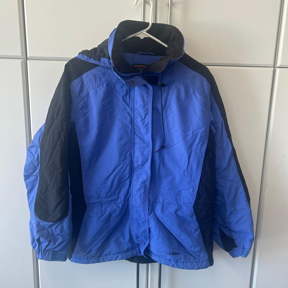 LL Bean Womens Small Blue Black Insulated Ski Jacket Hooded Winter Coat